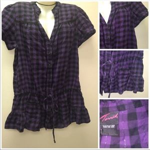Torrid Purple And Black Checker Ruffle Blouse/Top
